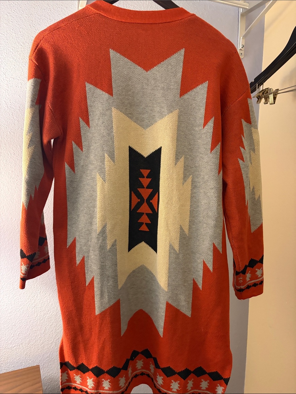 🍂Fall🍂 Open-Front Burnt Orange Patterned Knit Cardigan with Pockets